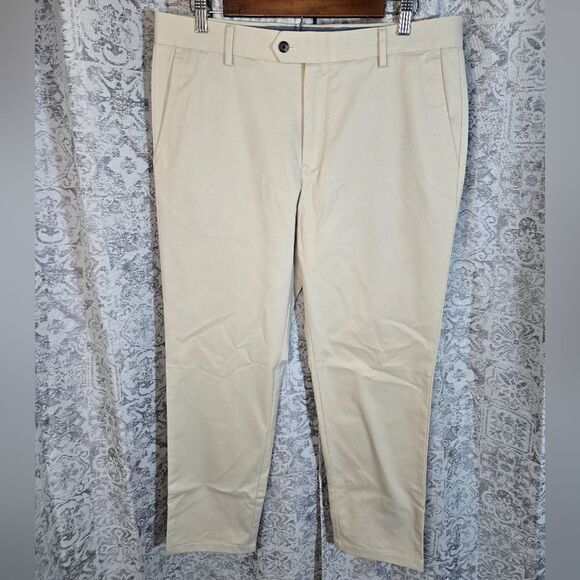 Charles Tyrwhitt slim fit pants 34 x29 hemmed light beige tan business office